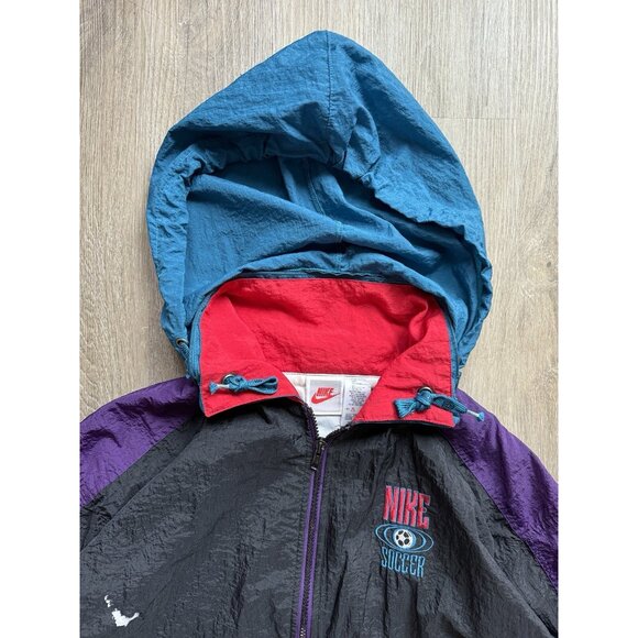 Vintage 90s Nike Swoosh Grey Tag Soccer Windbreaker Jacket Sports Hood - Picture 10 of 16